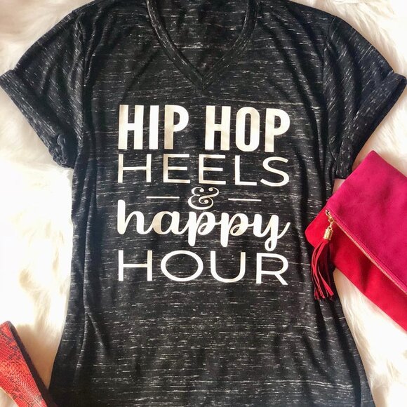 NEW! Hip-Hop, Heels & Happy Hour CUSTOM Tee T-Shirt Top | SIZE XS - Picture 3 of 10